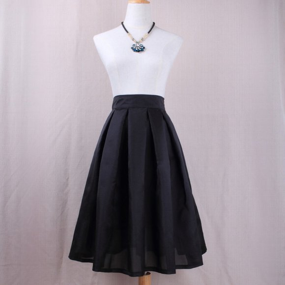High Waist Pleated Polyester Skirt - Picture 1 of 5